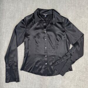 Brooks Brothers 100% Silk Black Button Front Blouse Women Size 12 Classic Shirt
